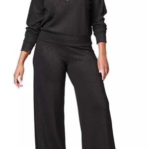 SPANX air essentials wide leg pants and half zip set black shimmer set